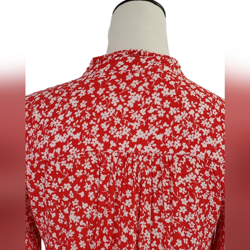 J. Crew Ditsy Floral Tiered Shirtdress Sz S  Red White Cottagecore Twee Prarie - Picture 7 of 13